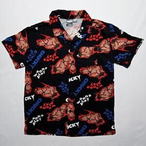 Chucky Horror Movie Shirt Wanna Play Graphic AOP Medium Button Up